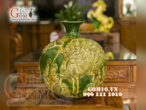 Bình hút lộc đắp nổi công đào cao 38cm