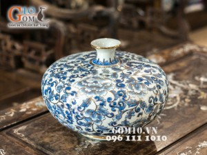 Bình hút lộc dẹt vẽ hoa dây vàng kim 21cm