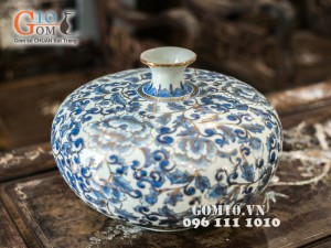 Bình hút lộc dẹt vẽ hoa dây vàng kim 21cm