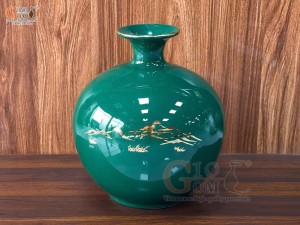 Bình hút lộc họa tiết Mã Đáo Thành Công vàng kim men xanh lục bảo, cao 30cm