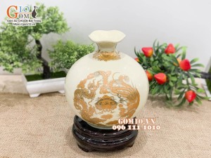 Bình hút lộc họa tiết rồng vàng kim Phúc Lộc Thọ, cao 16cm