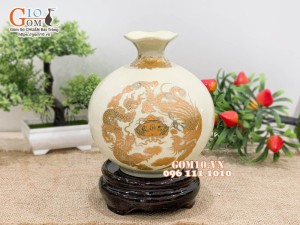 Bình hút lộc họa tiết rồng vàng kim Phúc Lộc Thọ, cao 16cm