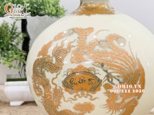 Bình hút lộc họa tiết rồng vàng kim Phúc Lộc Thọ, cao 16cm