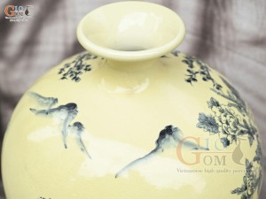 Bình hút lộc men cổ họa tiết Công Danh Phú Quý, cao 30cm (cả đế)