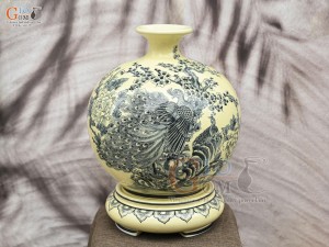 Bình hút lộc men cổ họa tiết Công Danh Phú Quý, cao 30cm (cả đế)