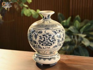Bình hút lộc men hoàng tộc họa tiết hoa phù dung, cao 30cm (cả đế)