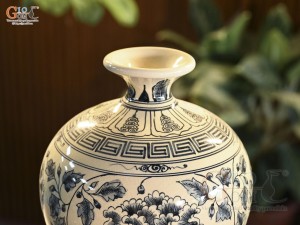Bình hút lộc men hoàng tộc họa tiết hoa phù dung, cao 30cm (cả đế)