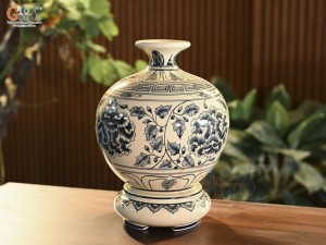 Bình hút lộc men hoàng tộc họa tiết hoa phù dung, cao 30cm (cả đế)