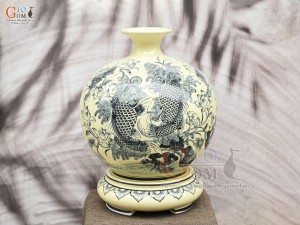 Bình hút lộc men cổ họa tiết Liên Niên Hữu Dư, cao 40cm (cả đế)