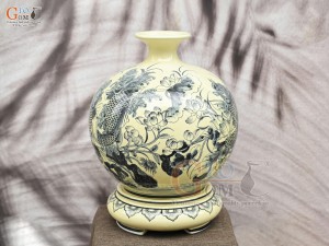 Bình hút lộc men cổ họa tiết Liên Niên Hữu Dư, cao 40cm (cả đế)