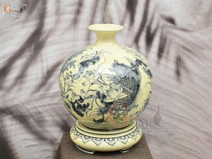 Bình hút lộc men cổ họa tiết Liên Niên Hữu Dư, cao 40cm (cả đế)