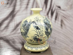 Bình hút lộc men cổ họa tiết Liên Niên Hữu Dư, cao 40cm (cả đế)