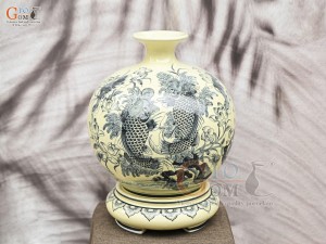 Bình hút lộc men cổ họa tiết Liên Niên Hữu Dư, cao 40cm (cả đế)