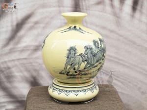 Bình hút lộc men cổ họa tiết Mã Đáo Thành Công, cao 40cm (cả đế)