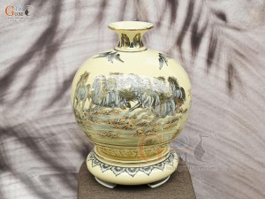 Bình hút lộc men cổ họa tiết Mã Đáo Thành Công vẽ vàng 24k, cao 40cm (cả đế)