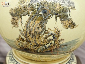 Bình hút lộc men cổ họa tiết Mã Đáo Thành Công vẽ vàng 24k, cao 40cm (cả đế)