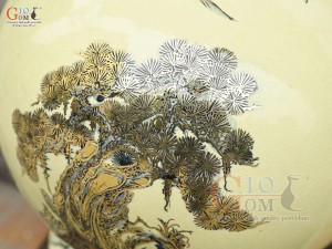 Bình hút lộc men cổ họa tiết Mã Đáo Thành Công vẽ vàng 24k, cao 40cm (cả đế)