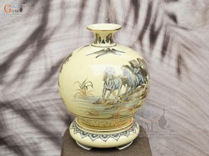 Bình hút lộc men cổ họa tiết Mã Đáo Thành Công vẽ vàng 24k, cao 40cm (cả đế)