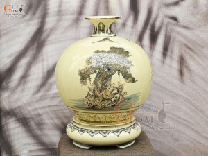 Bình hút lộc men cổ họa tiết Mã Đáo Thành Công vẽ vàng 24k, cao 40cm (cả đế)