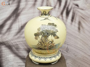 Bình hút lộc men cổ họa tiết Mã Đáo Thành Công vẽ vàng 24k, cao 40cm (cả đế)