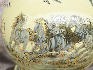 Bình hút lộc men cổ họa tiết Mã Đáo Thành Công vẽ vàng 24k, cao 40cm (cả đế)