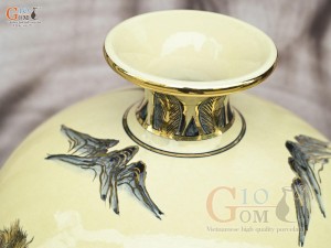 Bình hút lộc men cổ họa tiết Mã Đáo Thành Công vẽ vàng 24k, cao 40cm (cả đế)