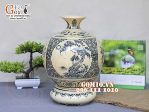 Bình hút lộc men cổ họa tiết Phúc Cát Tường, cao 36cm (cả đế)