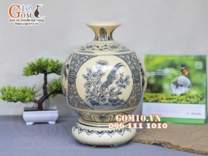 Bình hút lộc men cổ họa tiết Phúc Cát Tường, cao 36cm (cả đế)