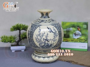 Bình hút lộc men cổ họa tiết Phúc Cát Tường, cao 36cm (cả đế)