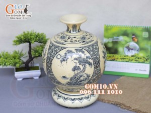 Bình hút lộc men cổ họa tiết Phúc Cát Tường, cao 36cm (cả đế)