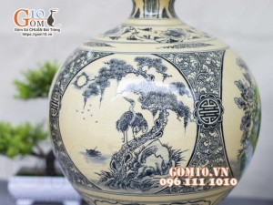 Bình hút lộc men cổ họa tiết Phúc Cát Tường, cao 36cm (cả đế)