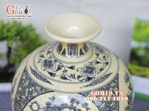 Bình hút lộc men cổ họa tiết Phúc Cát Tường, cao 36cm (cả đế)