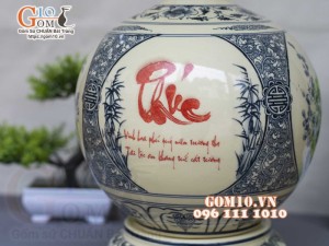 Bình hút lộc men cổ họa tiết Phúc Cát Tường, cao 36cm (cả đế)