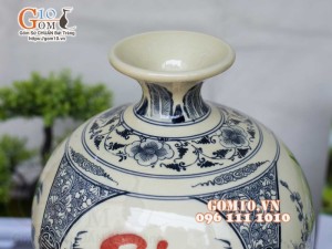 Bình hút lộc men cổ họa tiết Phúc Cát Tường, cao 36cm (cả đế)