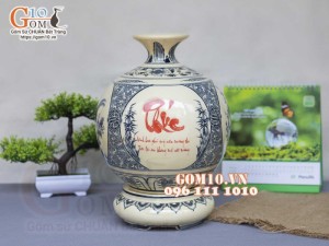 Bình hút lộc men cổ họa tiết Phúc Cát Tường, cao 36cm (cả đế)