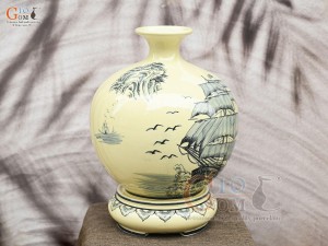 Bình hút lộc men cổ họa tiết Thuận Buồm Xuôi Gió, cao 40cm (cả đế)