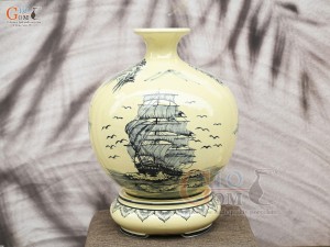Bình hút lộc men cổ họa tiết Thuận Buồm Xuôi Gió, cao 40cm (cả đế)