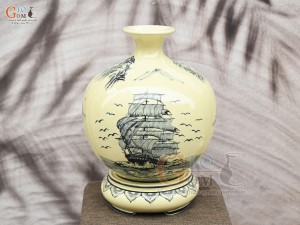Bình hút lộc men cổ họa tiết Thuận Buồm Xuôi Gió, cao 40cm (cả đế)