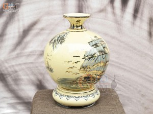 Bình hút lộc men cổ họa tiết Thuận Buồm Xuôi Gió vẽ vàng 24k, cao 40cm (cả đế)