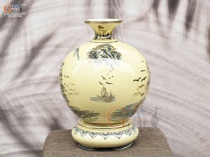Bình hút lộc men cổ họa tiết Thuận Buồm Xuôi Gió vẽ vàng 24k, cao 40cm (cả đế)