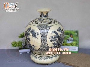 Bình hút lộc men cổ họa tiết Trường Thọ, cao 30cm (cả đế)