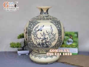 Bình hút lộc men cổ họa tiết Trường Thọ, cao 30cm (cả đế)