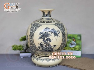 Bình hút lộc men cổ họa tiết Trường Thọ, cao 30cm (cả đế)