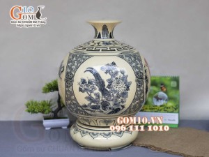 Bình hút lộc men cổ họa tiết Trường Thọ, cao 30cm (cả đế)