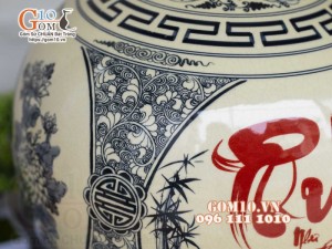 Bình hút lộc men cổ họa tiết Trường Thọ, cao 30cm (cả đế)