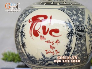 Bình hút lộc men cổ họa tiết Trường Thọ, cao 30cm (cả đế)