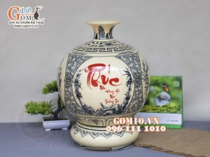 Bình hút lộc men cổ họa tiết Tứ Cảnh, cao 36cm (cả đế)