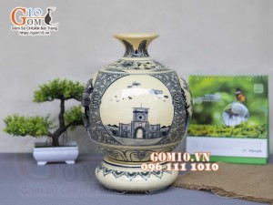 Bình hút lộc men cổ họa tiết Tứ Cảnh, cao 32cm (cả đế)