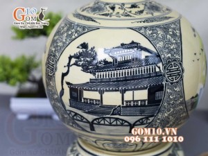 Bình hút lộc men cổ họa tiết Tứ Cảnh, cao 32cm (cả đế)