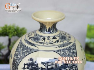 Bình hút lộc men cổ họa tiết Tứ Cảnh, cao 32cm (cả đế)